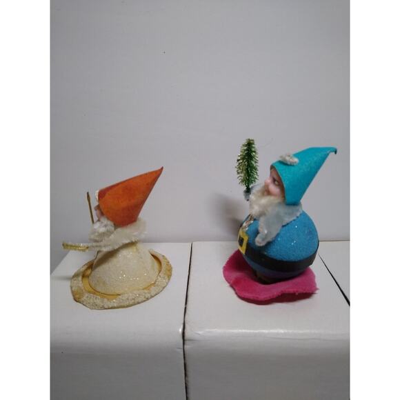 Dwarfs Elf Christmas Tree Ornaments Set Of 2 Vintage Fabric Clothing Mid Century - Picture 4 of 6